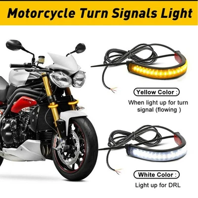White/Amber Switchback LED Fork Signal Light Turn DRL Strips For 2x Motorcycle Foto 1 de 4