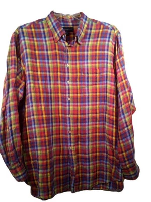 Scott Barber Shirt Men XL Multicolor Linen Pleated Long Sleeve Button Up - Image 1 of 4