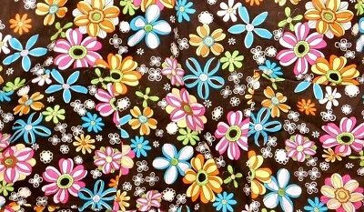 PEACHES Scrub Top Nurse Dental Pediatric Vet Tech Boho Retro Flower Power Brown - Image 1 of 4