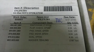 Neu Sandpiper 476.270.364 Kit - Nass HDF2 EPDM - Bild 1 von 3