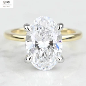 2.70Ct IGI F VS1 OVAL CUT LAB GROWN DIAMOND ENGAGEMENT RING IN 14K TWO-TONE GOLD - Picture 1 of 7