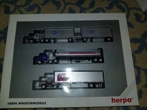 HO Herpa 6214 3 pc Tractor Trailer Set Vehicles NEMF SPUR OVERNITE NIB OOP HTF P - Picture 1 of 2