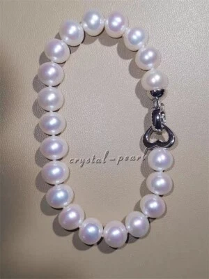 Pulsera de perlas blancas naturales del Mar del Sur de 10-11 mm plata pura 925 cierre 7,5-8 pulgadas Foto 1 de 3