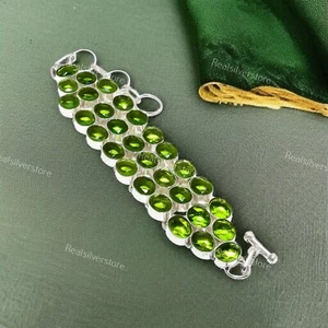 Peridot Gemstone Handmade 925 Silver Plated Bracelet 7-8 - Picture 1 of 4