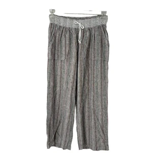 Christopher Banks Wide Leg Pants Crop Linen Blend Size L Elastic Waist Striped - Picture 1 of 10