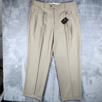 Alan Flusser Golf Pants 40 x 32 Tan Pleated No Iron Comfort Wicking Office Work - Image 1 of 4