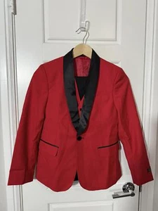 Boys Suits for Kids Size 10 Solid Red Tuxedo with Black Pants 3 Pieces - Picture 1 of 4