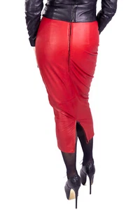 Leather skirt as LUMP SKIRT with HIGH WAIST in REAL LEATHER red - Picture 1 of 11