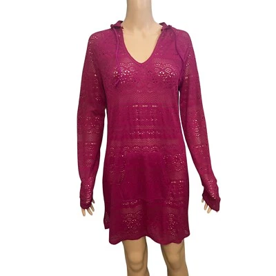 Vestido túnica de natación Prana Luiza pequeño con capucha rosa manga larga boho Foto 1 de 4