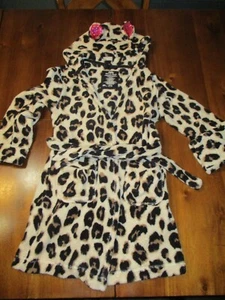 Justice Cheetah Leopard Hooded Robe With Pink Sequin Ears Girls Size 8 10 - Picture 1 of 4