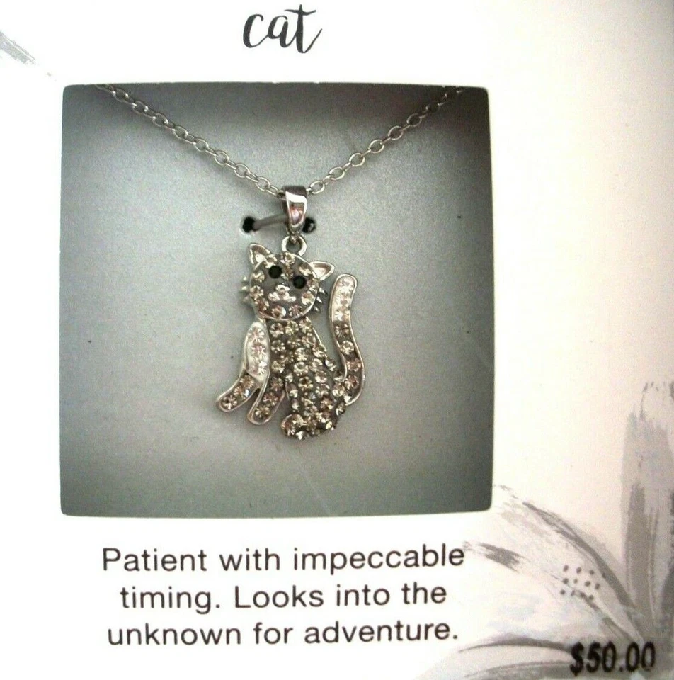 Kohls Cat Pendant Necklace 1 Piece Silver Tone Rhinestone Jewelry