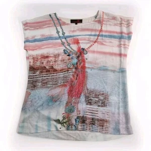 SEVEN SISTERS Size 1 or 8-10 Top Blouse Printed Short Sleeve Silk Touch Polyeste - Picture 1 of 7