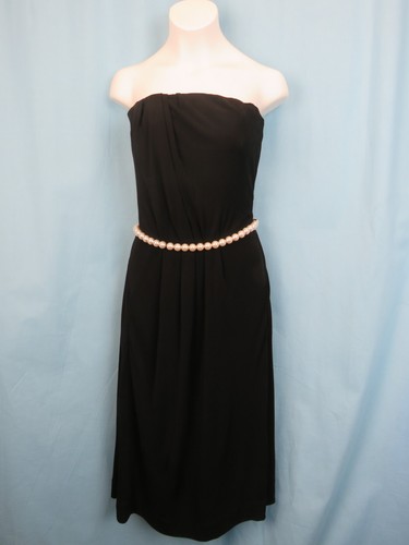 $4895 NUOVO CON ETICHETTE CHANEL NERO LITTLE COCTAIL ABITO SENZA SPALLINE PERLA CC LOGO CINTURA 34 2