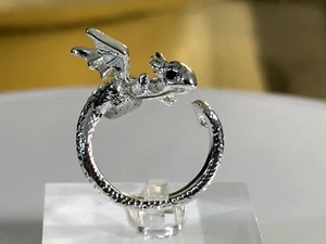 Sterling Silver 925 Ring Dragon Adjustable Open Cubic Zirconia Size K - Picture 1 of 12