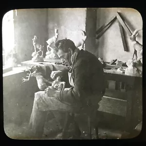 A Wood Carver, Switzerland Magic Lantern Slide - Picture 1 of 2