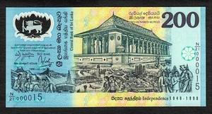 Sri Lanka Polymer 1998 COMMEMORATIVE 200 Rupees LOW Serial 000015 Pick-114b UNC - Picture 1 of 3
