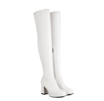 Botas elásticas de plataforma para mujer Botas por encima de la rodilla Zapatos de tacón grueso Punta redonda  Foto 1 de 4