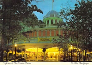 Carrusel 1973 Six Flags over Georgia Riverview @ Dusk lights postal 4x6 C38 - Imagen 1 de 2
