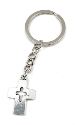 Portachiavi Croce Argento Metallo Ciondolo Fascino - Immagine 1 di 4