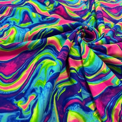 Tela de spandex de nailon con estampado de mármol rosa azul y verde neón elástica en 4 vías Foto 1 de 4