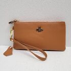 New Brown Leather Zip Wristlet Wallet Bumble Bee on Front