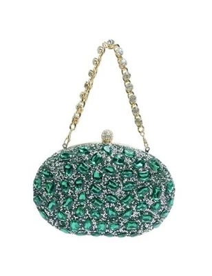 Sparkling Crystal Diamond Women's Rhinestone Clutch Purse with Round Green - Image 1 of 4