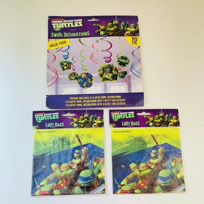 NEW 2012 Teenage Mutant Ninja Turtles 16 Loot Bags & 6 Hanging Swirl Decor - Image 1 of 4