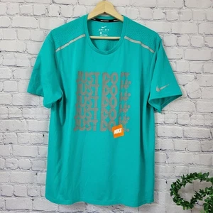 Green Blue Nike Dri Fit Running Shirt Size Large Mens Just Do It Tshirt Top. - Picture 1 of 10