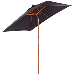 Outsunny Wooden Patio Umbrella Market Parasol Outdoor Sunshade 6 Ribs Deep Grey - Picture 1 of 11