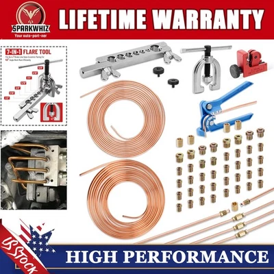 25Ft 3/16 + 1/4 Copper-Coated Brake Line Tubing Kit With 32 Fitting and 4 Unions - Image 1 of 4
