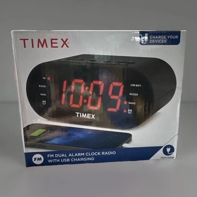 Timex T231B Doble Reloj Despertador Radio AM/FM Batería Respaldo - Nuevo Foto 1 de 4