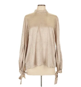 Hutch Champagne Beige Satin Balloon Long Sleeve Blouse High Neck Women's Large - Picture 1 of 20