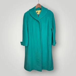 Abrigo de lana Rothmoor vintage verde azulado vibrante años 60 columpio brillante para mujer grande - Imagen 1 de 9
