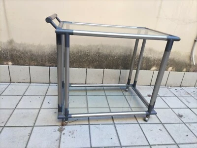 Carrello Bar In Vetro e ottone verniciato argento con ruote - Immagine 1 di 4