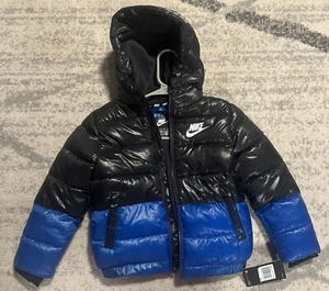 Nike Black/ Blue Puffer Coat -Boys Youth Small 4/5. New With Tags - Picture 1 of 5