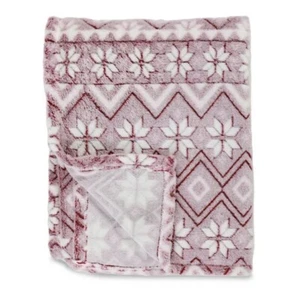 Mainstays Textured Velvet Throw 50"X60" Snowflakes Red Pink White Blanket NEW - Picture 1 of 3