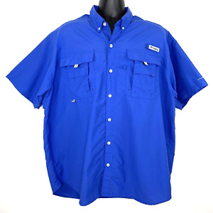 Columbia PFG Fishing Shirt Men's XL Blue Button Up Short Sleeve Back Vented