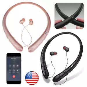 Neckband Headset Wireless Bluetooth Retractable Headphones Earbuds with Mic - Picture 1 of 14