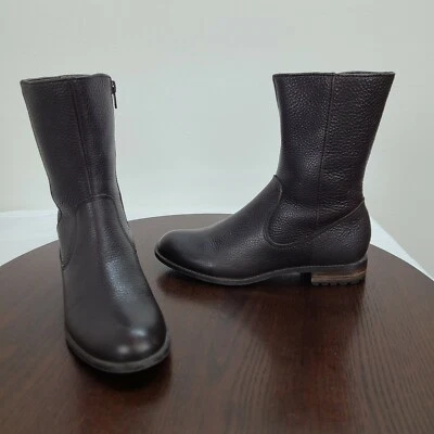 Botas femininas Calvin Klein 6M marrom escuro com zíper couro sintético biqueira redonda - Imagem 1 de 4
