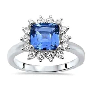 Alianza de diamantes y zafiros naturales talla cojín de 3,20 quilates de oro blanco de 14 quilates todas las tallas - Imagen 1 de 5