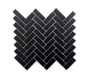1x3 Black Matte Ceramic Mosaic Decorative Wall and Floor Tile (Single Sheet) - Picture 1 of 4