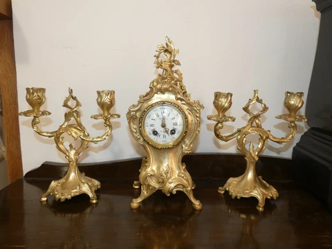 RENAULT, MINI french Mantel clock Buffet + 2xcandlestick quiff Ornamenten-0A033 Cover