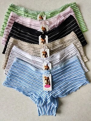 6 pack ladies low rise boxer shorts asstd colours,size 8-10 s/m - Image 1 of 2