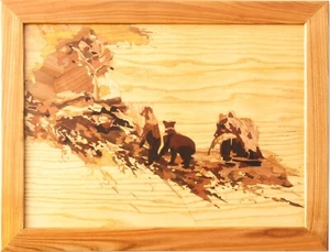 Osos en un arroyo cuadro enmarcado rústico arte de la pared decoración del hogar - Imagen 1 de 16