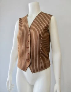 Vintage Mid Century Mod Caramel Pin Striped Vest S M 37 - Picture 1 of 4