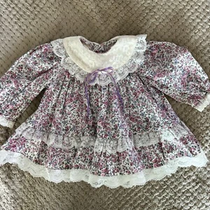 Vintage Maty Lace bib collar floral prairie spring Full Circle dress 12 Months - Picture 1 of 17
