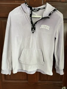 Justice Girls Purple Velour 1/4 Zip Hoodie Size 8 - Picture 1 of 4