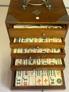 Mah Jong Antique 1920s Wooden Box 148 Tiles jokers nice vintage marjong set - Picture 1 of 13