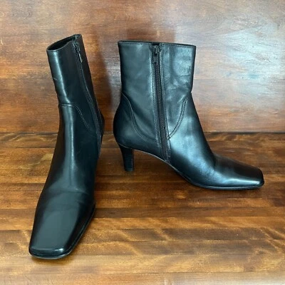 Botas de tacón de cuero negras para mujer diba botines con cremallera talla 7M Foto 1 de 4