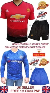 Mens Manchester United Chelsea Utd Football Club T Shirt Adidas Jersey Shorts - Picture 1 of 13